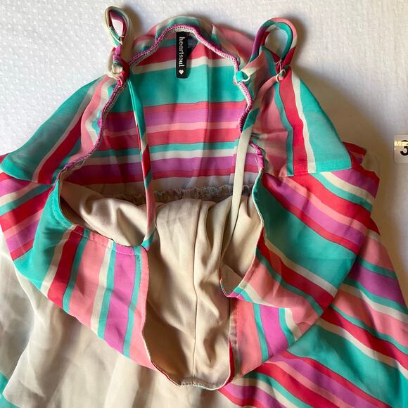 Heart Soul Women Maxi Dress size M Sleeveless Elastic Waist Casual Rainbow Pink - Picture 6 of 10